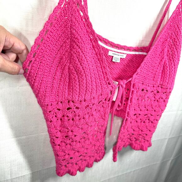 NWT AE Tie-Front Cami Size XL Crochet Hot Pink Tank Top Coquette Girl Balletcore - Picture 2 of 11
